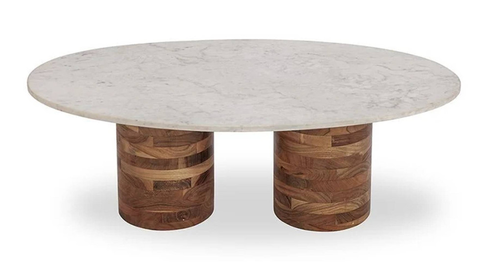 Table basse ovale en marbre et bois de manguier Madina