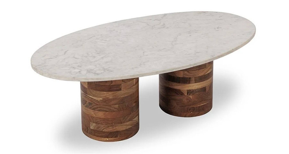 Table basse ovale en marbre et bois de manguier Madina