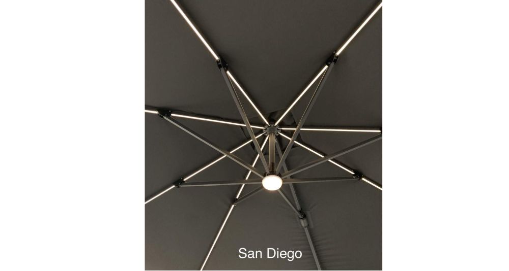 Parasol déporté haut de gamme avec lumières Led San Diego