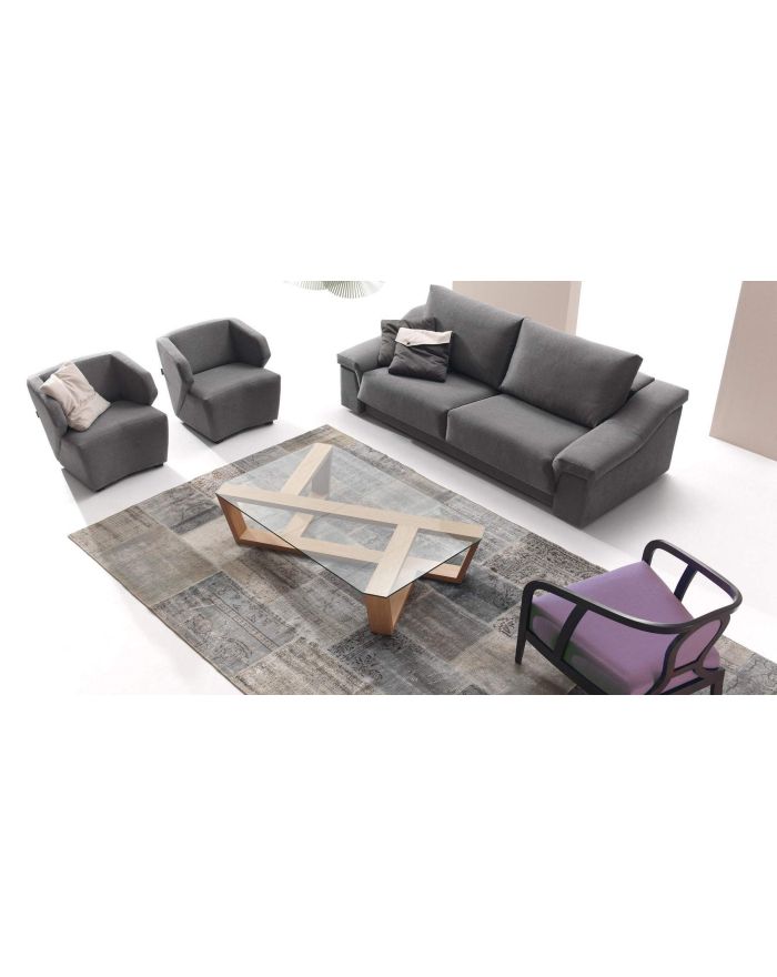 Table basse bois et verre design luxe Agol