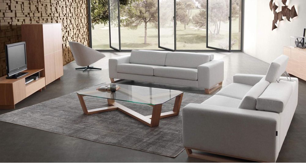 Table basse bois et verre design luxe Agol