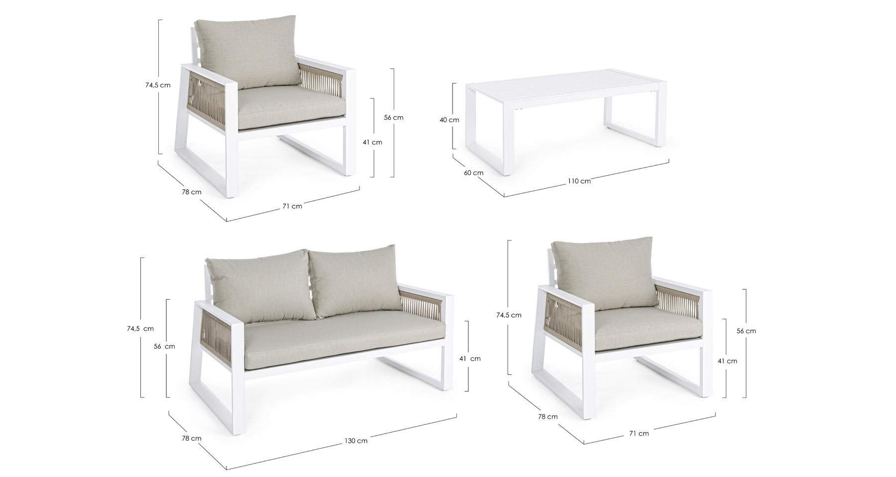 Salon de jardin en cordes et aluminium design Captiva - Bizzotto