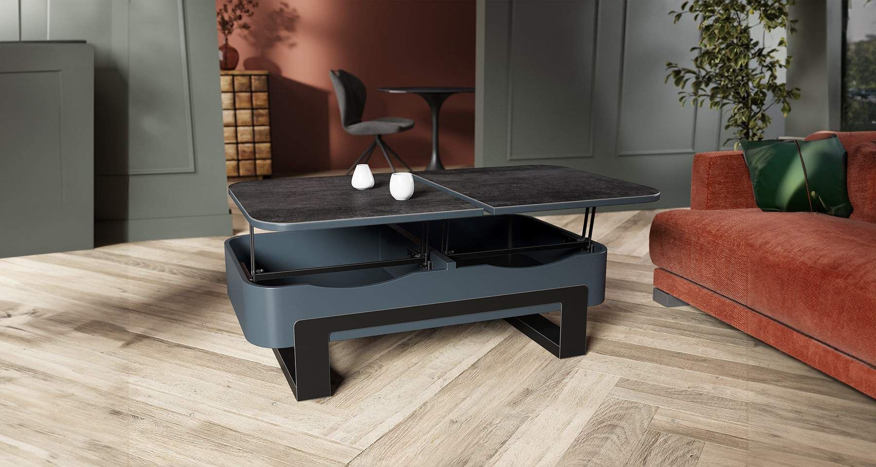 Table basse relevable avec double plateau céramique Melbourne