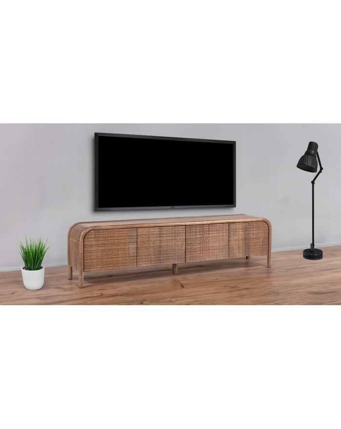 Meuble TV 4 portes texturées en bois de manguier Sanat 2