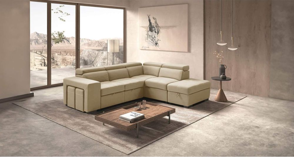 Canapé d'angle convertible avec poufs modulables Avila