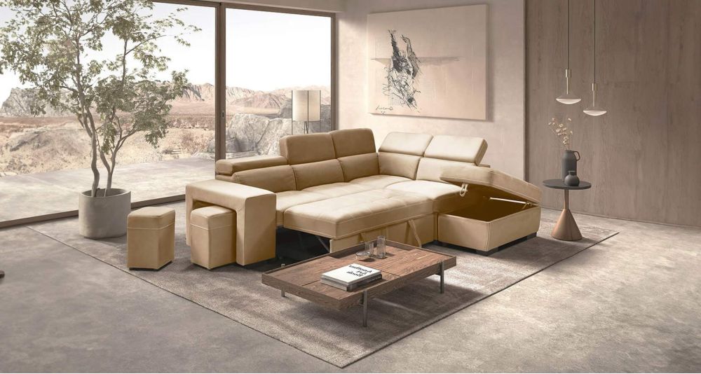 Canapé d'angle convertible avec poufs modulables Avila