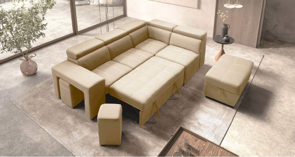Canapé d'angle convertible avec poufs modulables Avila
