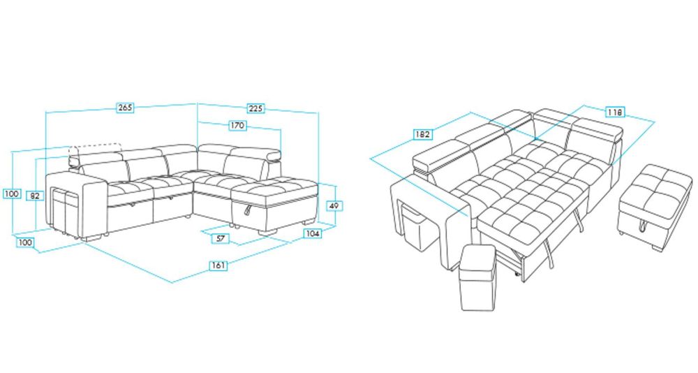 Canapé d'angle convertible avec poufs modulables Avila