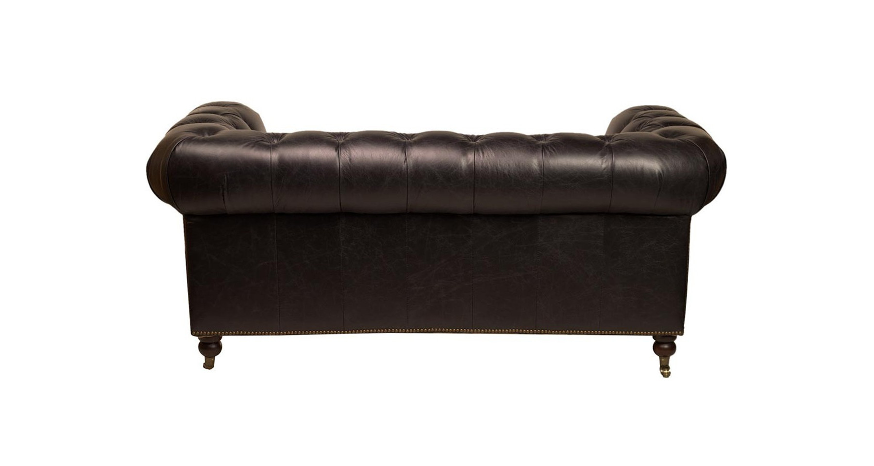 Canapé Chesterfield 2 Places Regency Noir - Design Capitonné Losange, Pieds En Bois, Style Anglais - 5