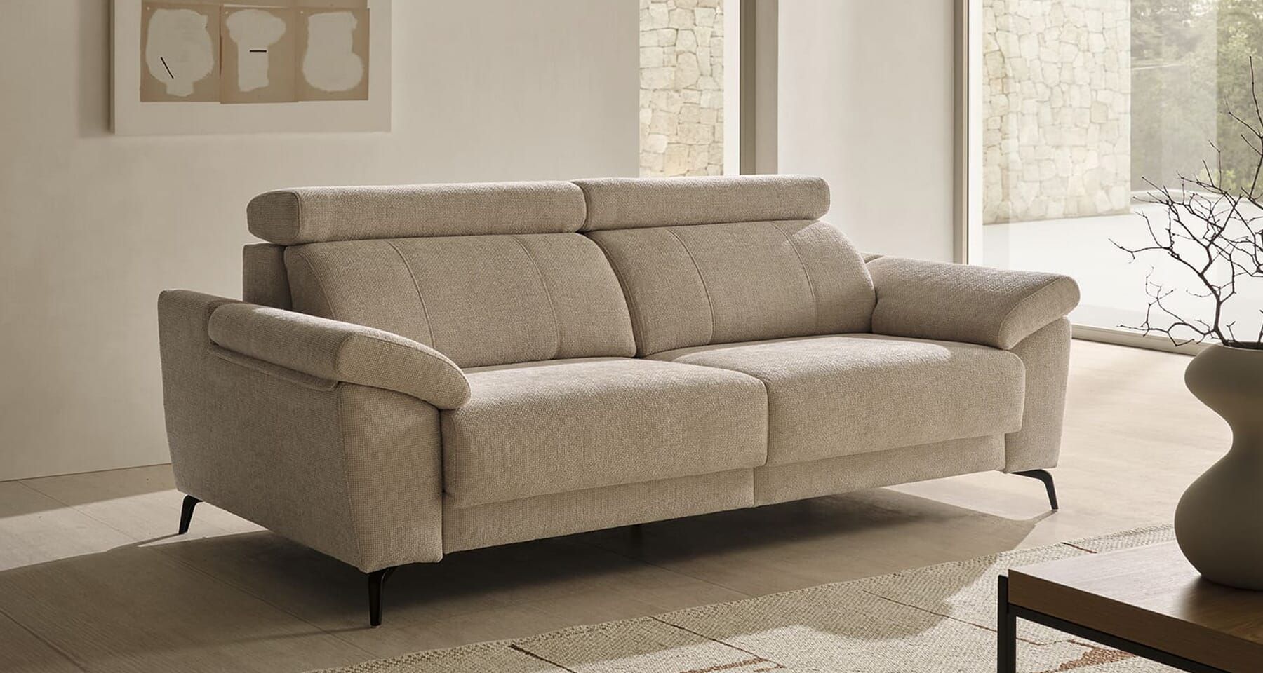 Matisse Canape 3 Assises Coulissantes Et Dossier En Plume Doie En Tissu Detachable T17 Marron