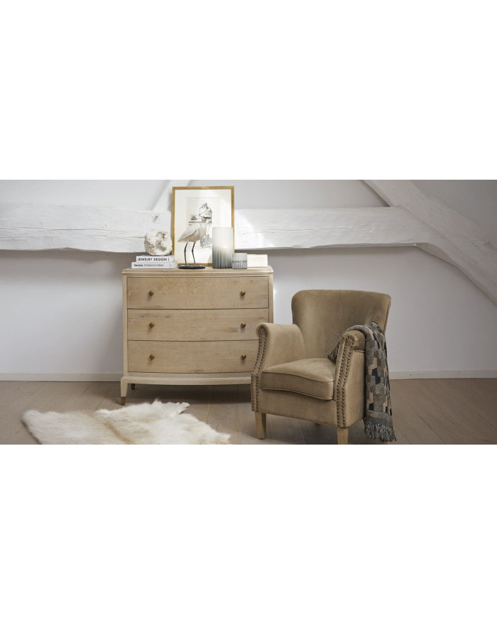 Commode 3 tiroirs en chêne et laiton Ines
