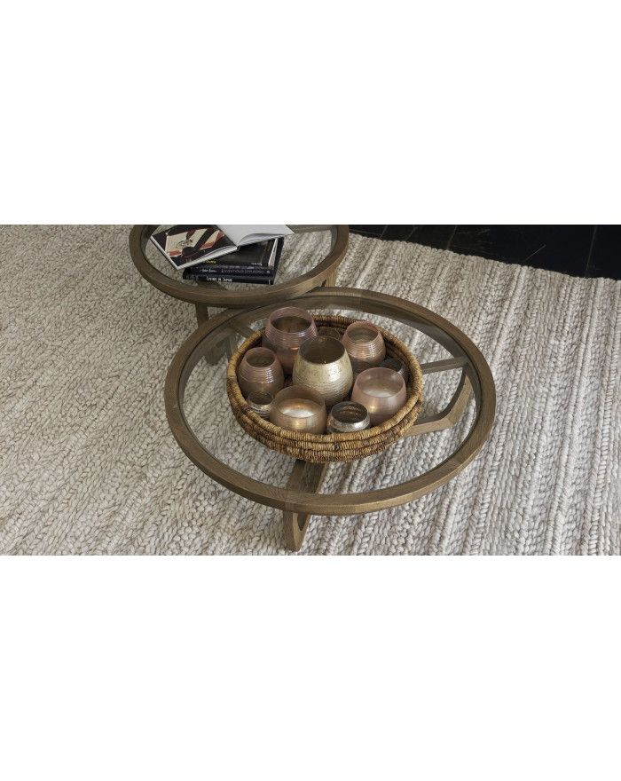 Table basse ronde en chêne et verre Maxton