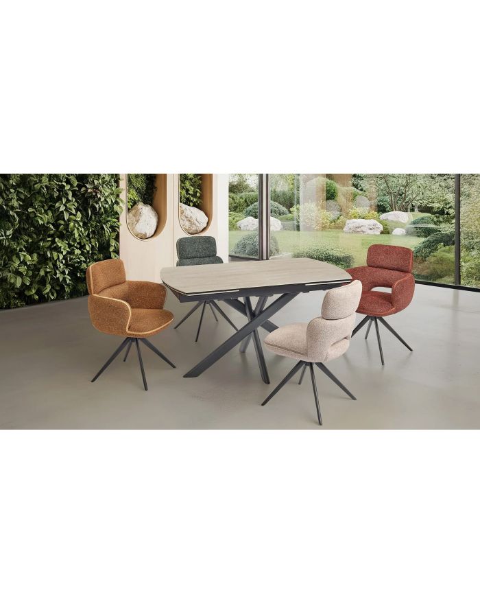 Table convexe Calpyso avec allonges escamotables céramique travertin 150 cm -3