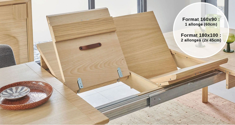 Table en chêne Rivage extensible avec rallonge