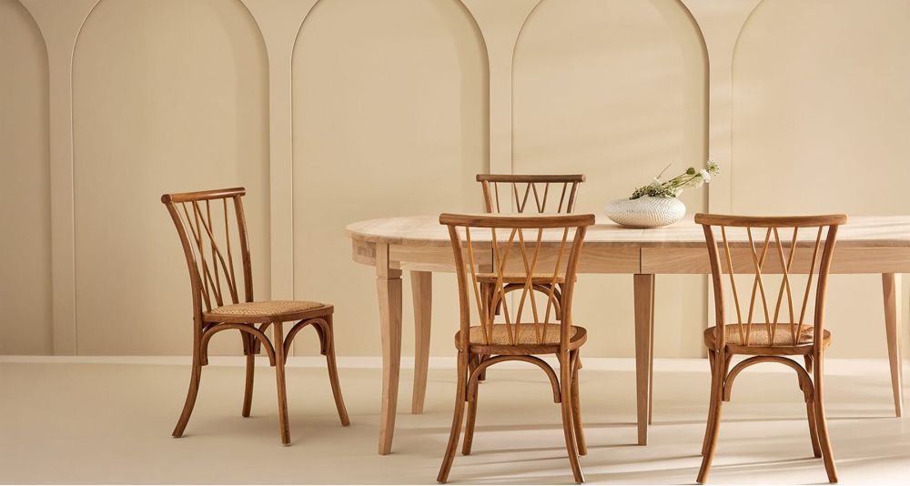 Lot 2 chaises en chêne et assise rotin Adèle