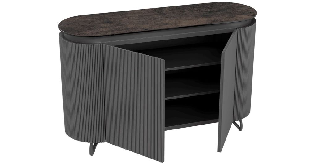 Buffet bois cannelé et céramique Cécile