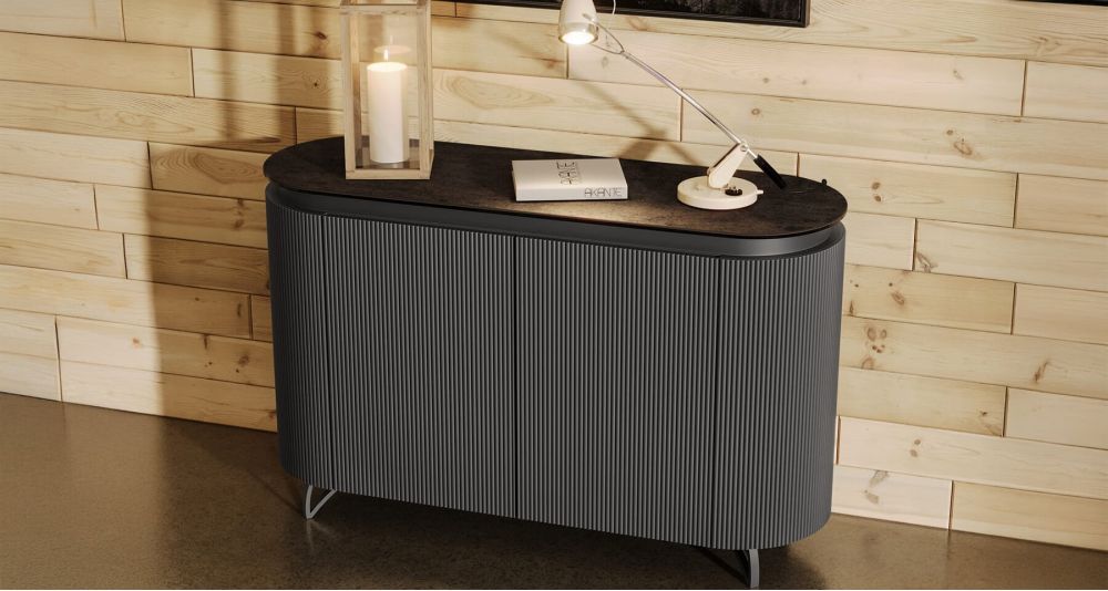 Buffet bois cannelé et céramique Cécile