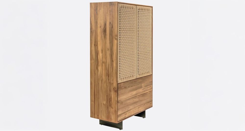 Vitrine en teck recyclé et portes en cordes Cora