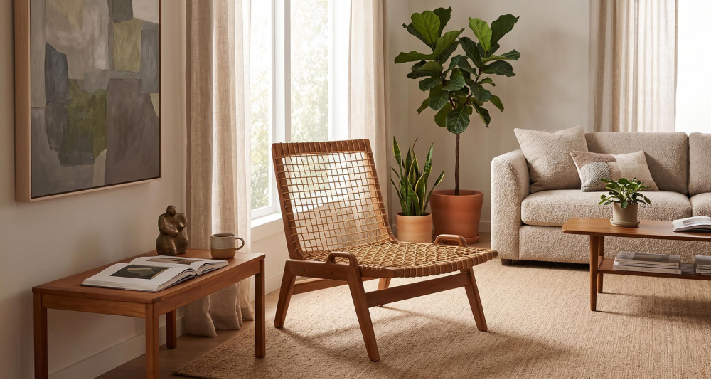 Chaise longue en teck et corde synthétique Glasglow