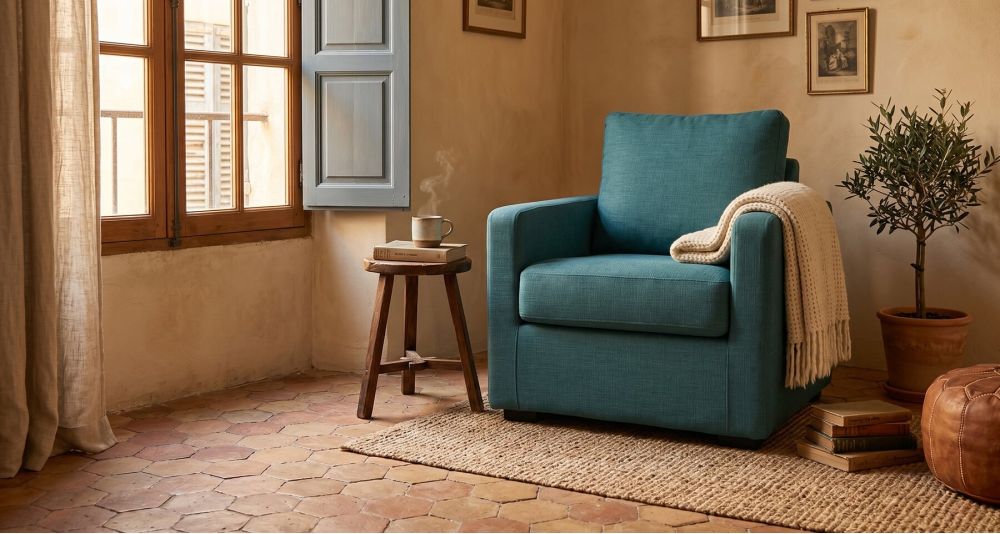 Petit fauteuil Hector compact, confort gain de place pour salon