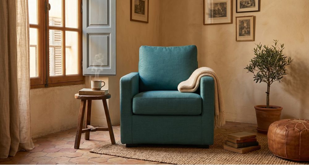 Petit fauteuil Hector compact, confort gain de place pour salon