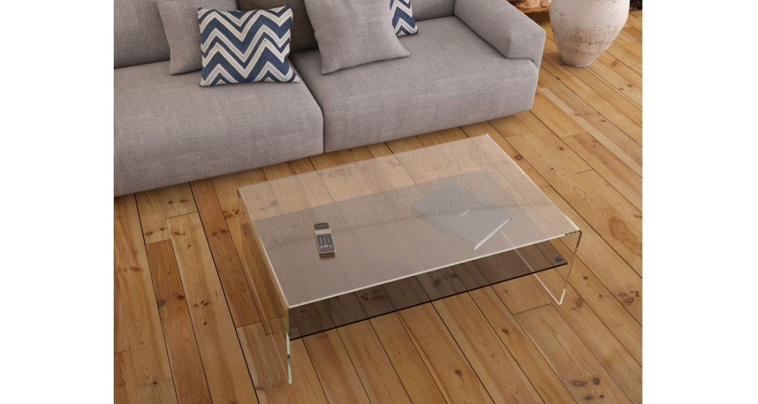 Table basse design contemporain à double plateau en verre Eleonore