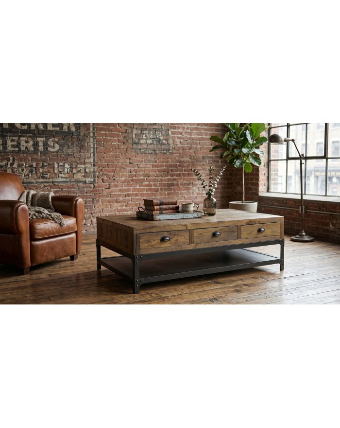 Table basse design industriel en bois/métal Cheddar