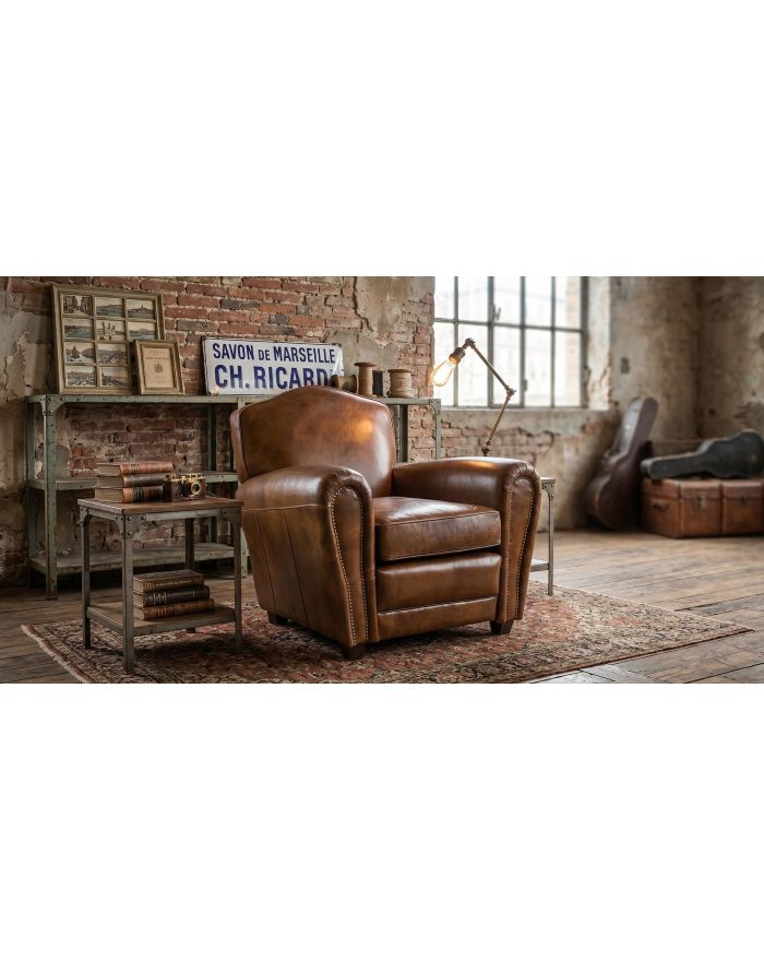 Fauteuil en cuir à accoudoirs cloutés Cincinnati