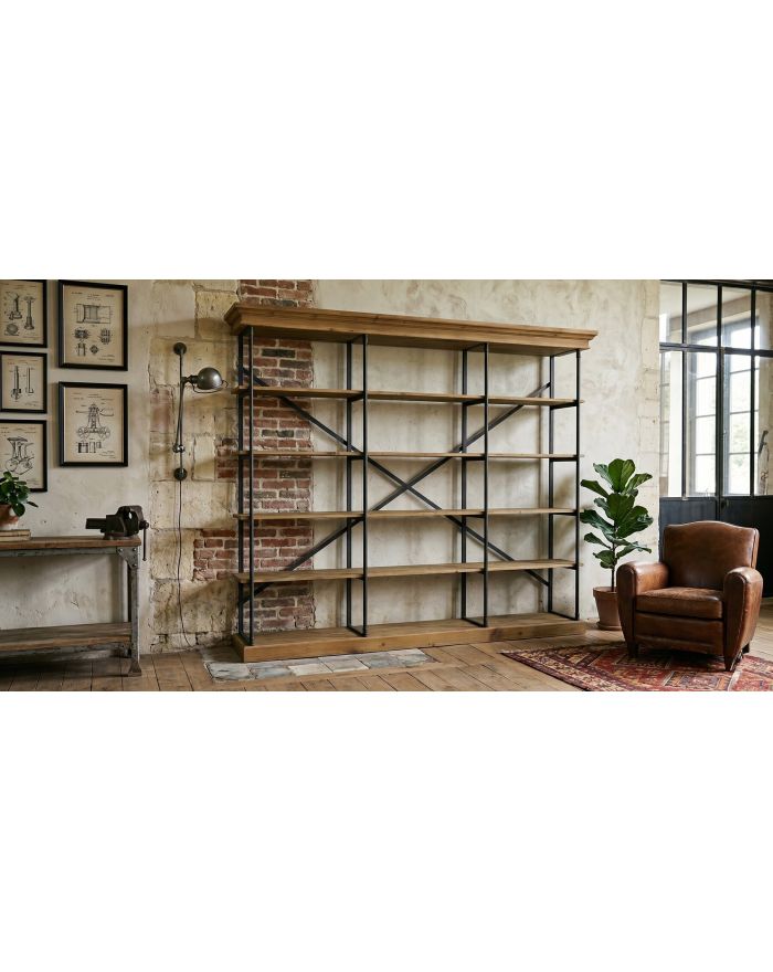 Grande étagère industrielle en bois et métal