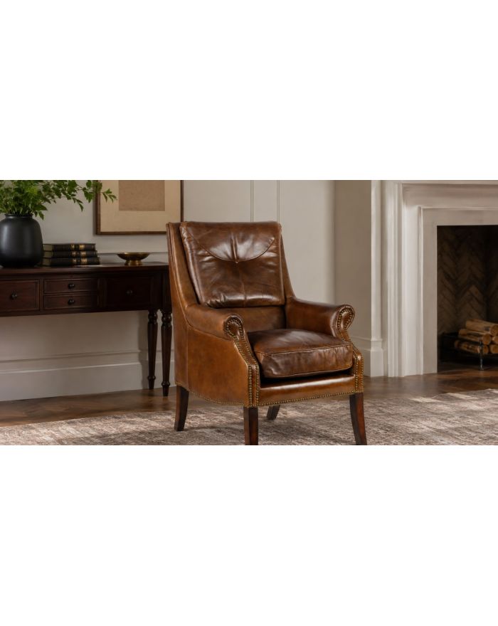 Fauteuil dossier haut en cuir pleine fleur Hopkinton