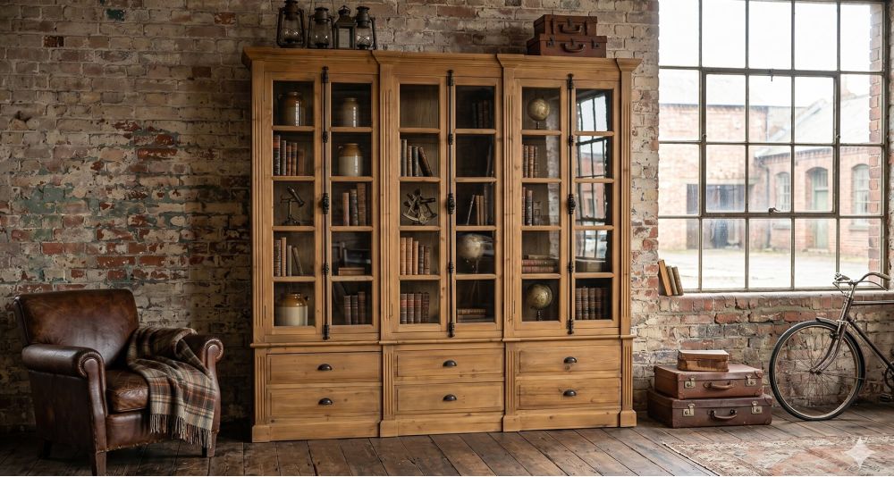 Grande vitrine classique en bois recyclé Hugoton