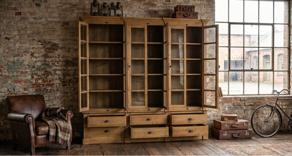 Grande vitrine classique en bois recyclé Hugoton