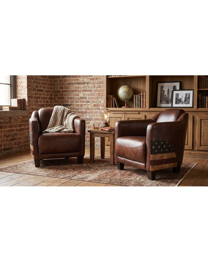 Fauteuil club en cuir motif USA Idaho