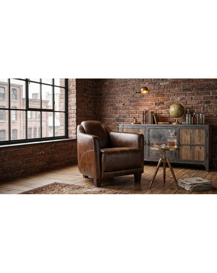 Fauteuil club vintage cuir marron Indiana - 1