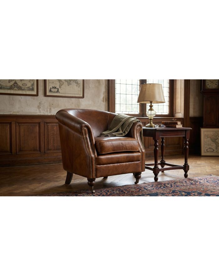 Fauteuil tonneau cuir pleine fleur Mont Hood