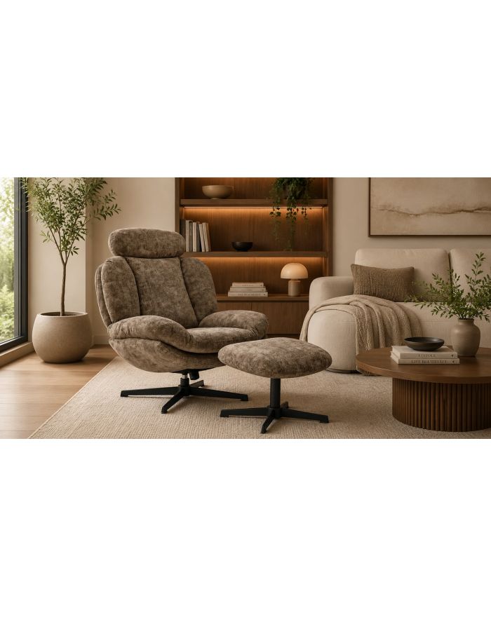 Fauteuil avec repose pieds Davis - Beige - 1