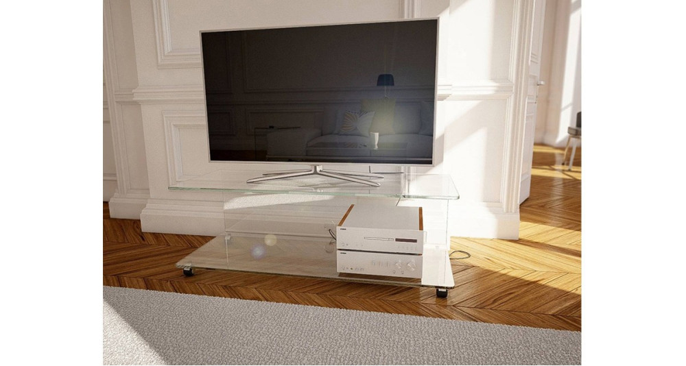 Meuble TV en verre cristallin à roulettes Maud