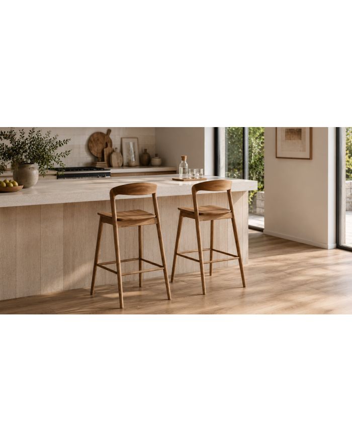 Lot de 2 chaises de bar en teck Miley - Naturel - 1
