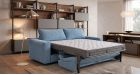 Canapé convertible dossier relevable Giuliano - Tissu Bleu -  Déplier - Ambiance - De côté - 1