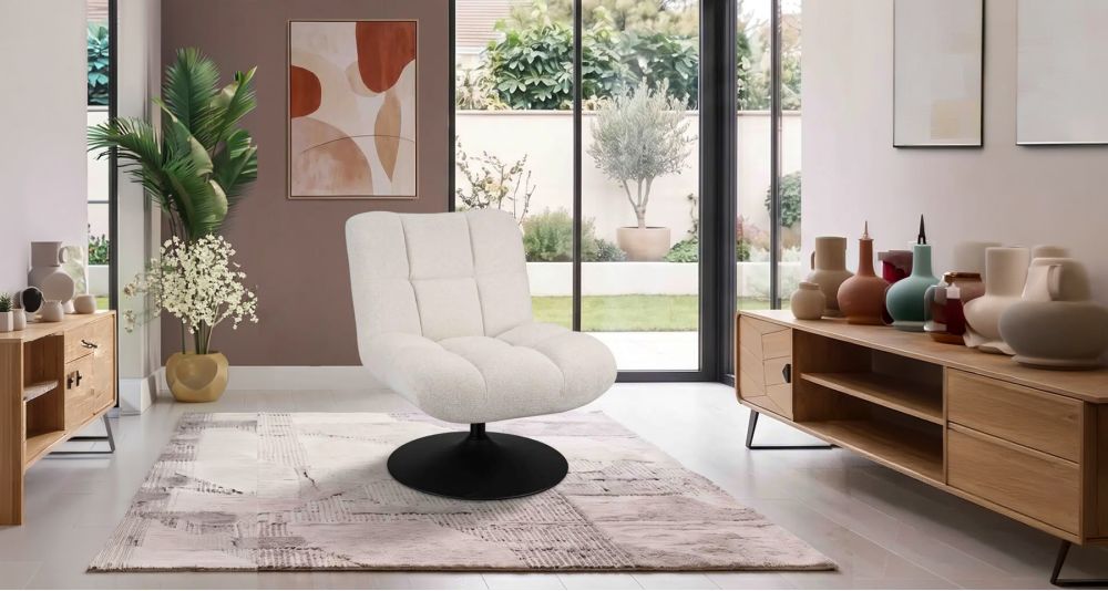 Fauteuil pivotant en tissu bouclé matelassé Angel’o