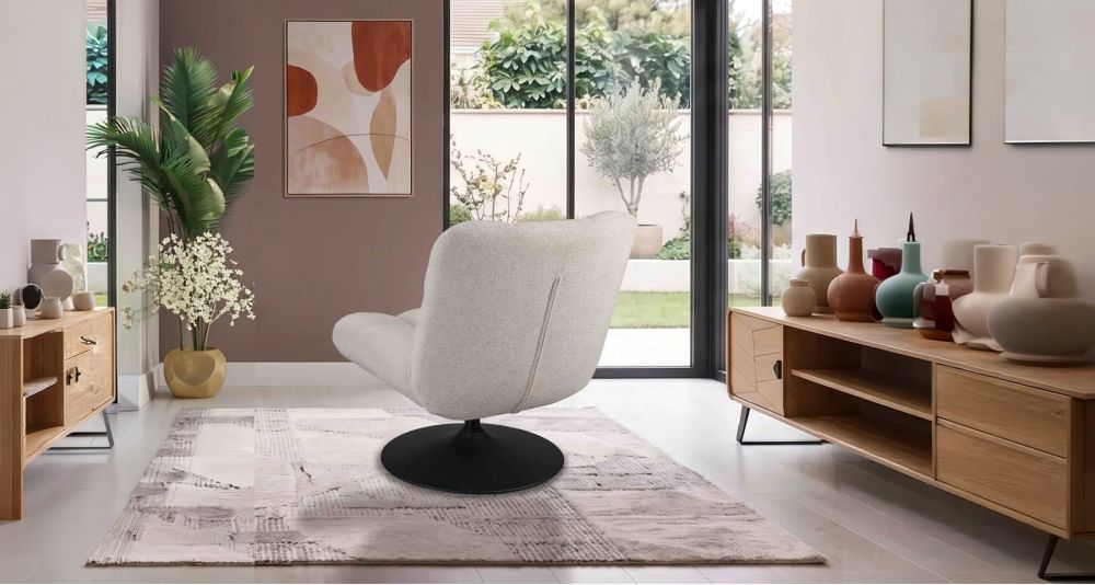Fauteuil pivotant en tissu bouclé matelassé Angel’o