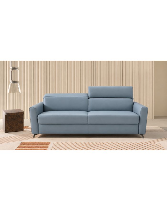 Canapé convertible cuir avec têtières réglables Amalfi - Tissu cuir bleu - De face - 1
