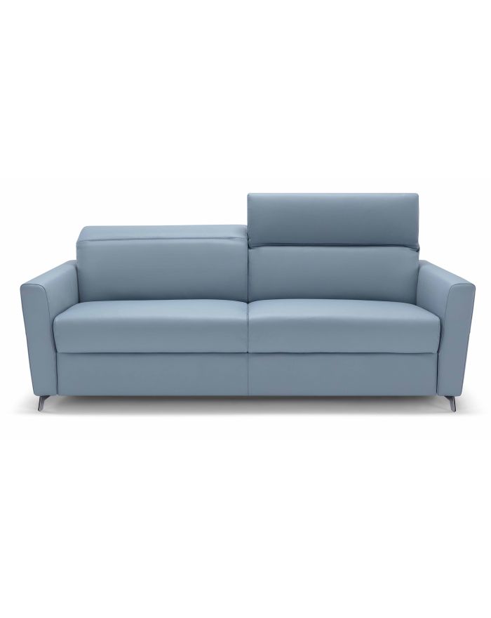 Canapé convertible cuir avec têtières réglables Amalfi - Tissu cuir bleu - De face - 1