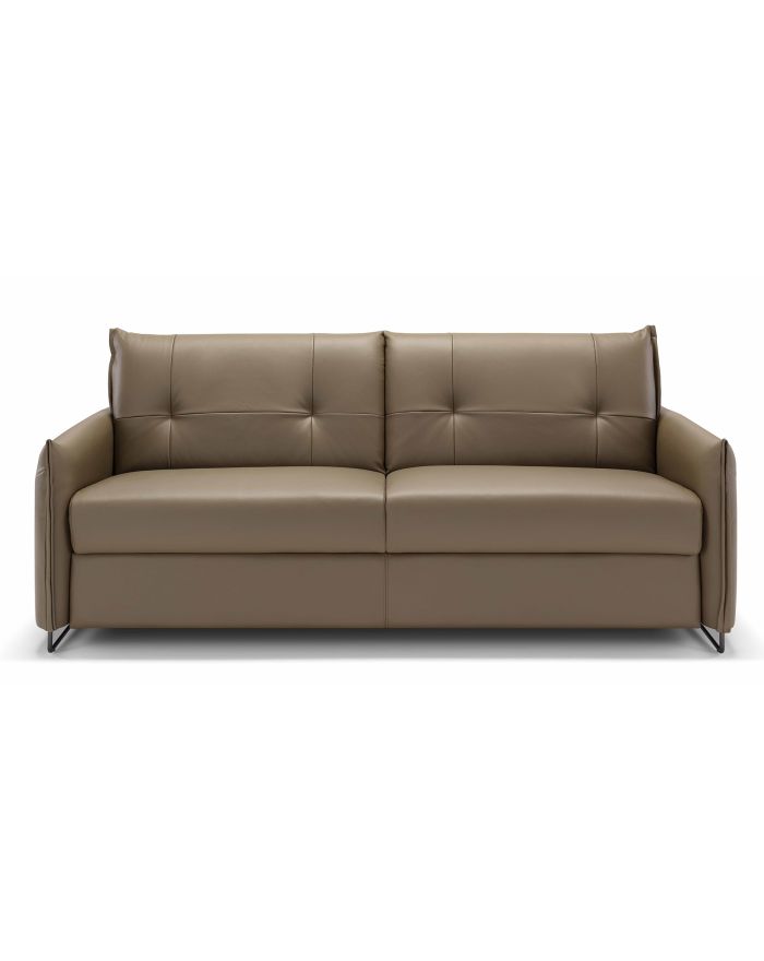 Canapé convertible cuir dossier capitonné Salerno - Tissu cuir marron - De face - 1