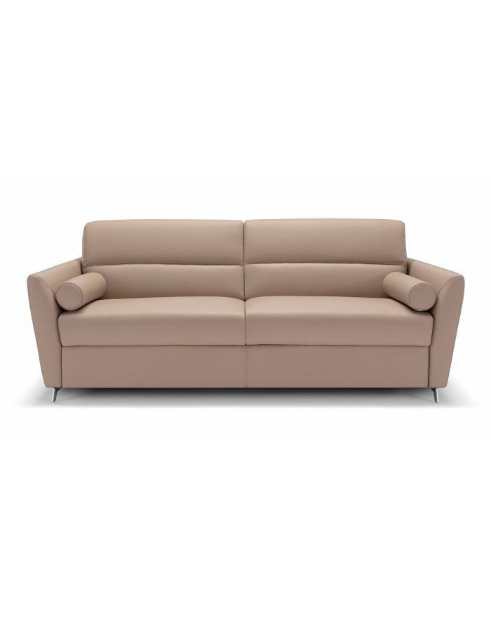 Canapé convertible cuir assise profonde avec cale-reins Fiorano - Tissu cuir marron - vue de face