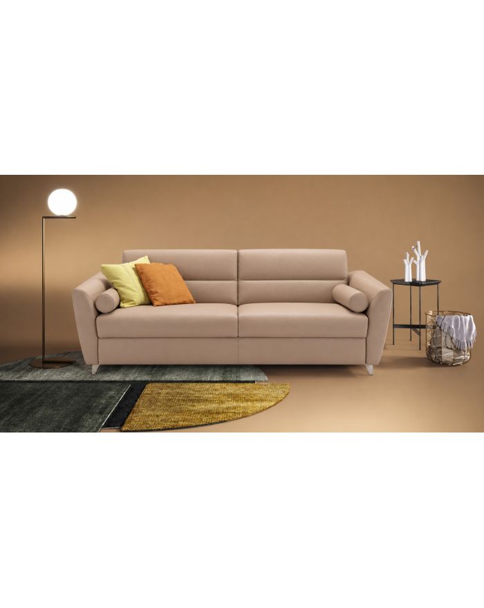 Canapé convertible cuir assise profonde avec cale-reins Fiorano - Tissu cuir marron - vue de face