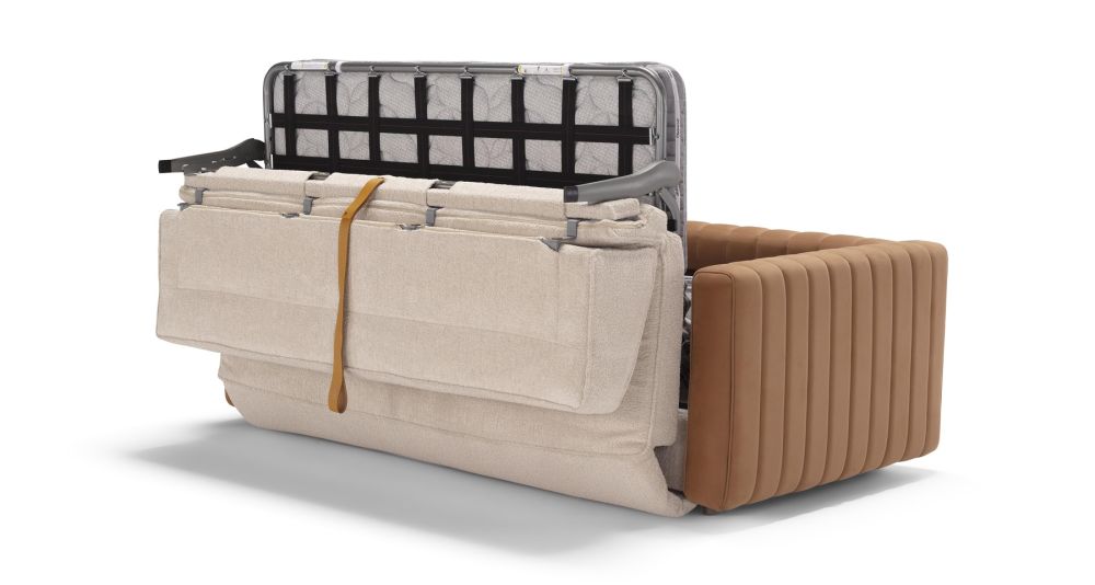 Canapé convertible cuir et tissu bicolore Levante