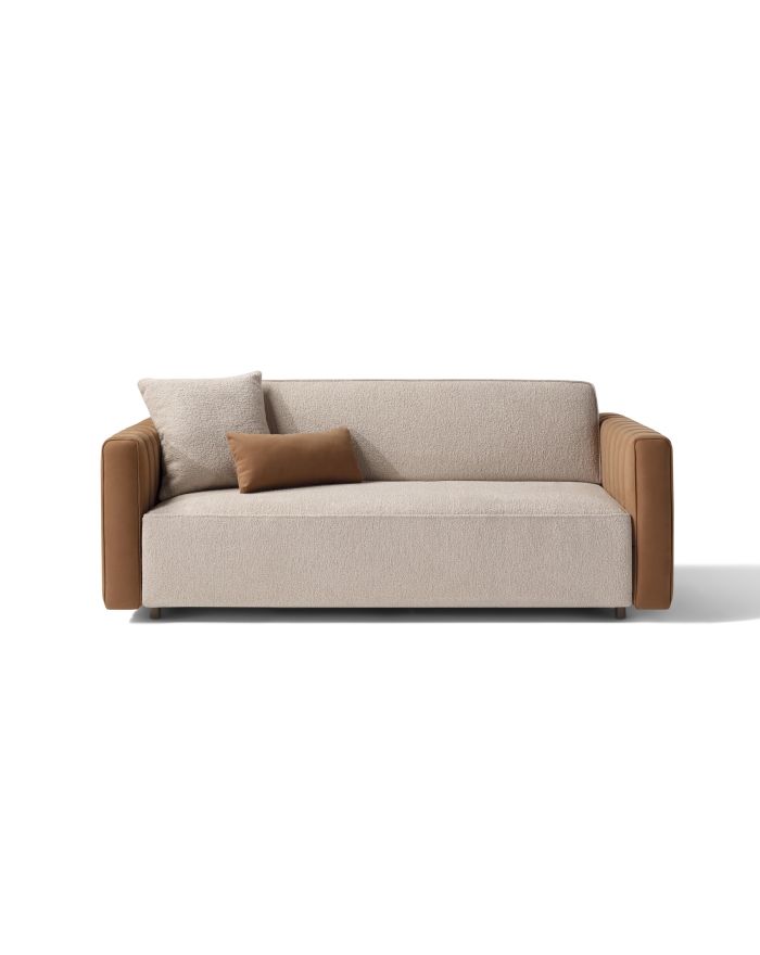 Canapé convertible cuir et tissu bicolore Levante - vue de face - 1