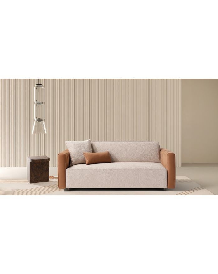 Canapé convertible cuir et tissu bicolore Levante - vue de face - 1