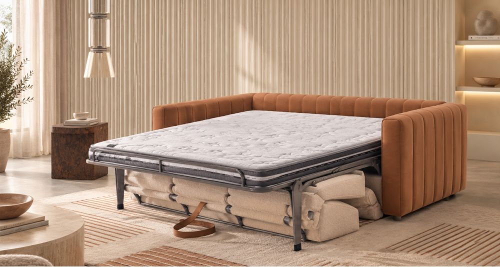 Canapé convertible cuir et tissu bicolore Levante